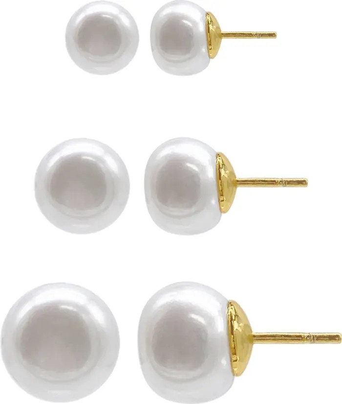 Set of 3 5mm, 8mm & 10mm Freshwater Pearl Stud Earrings | Nordstrom Rack