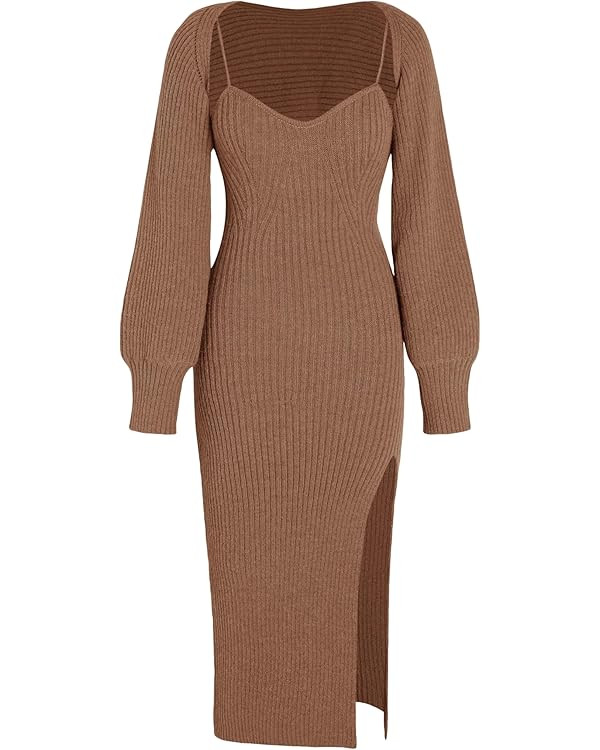CIDER Knit Solid Cami Split Midi Dress & Crop Top | Amazon (US)