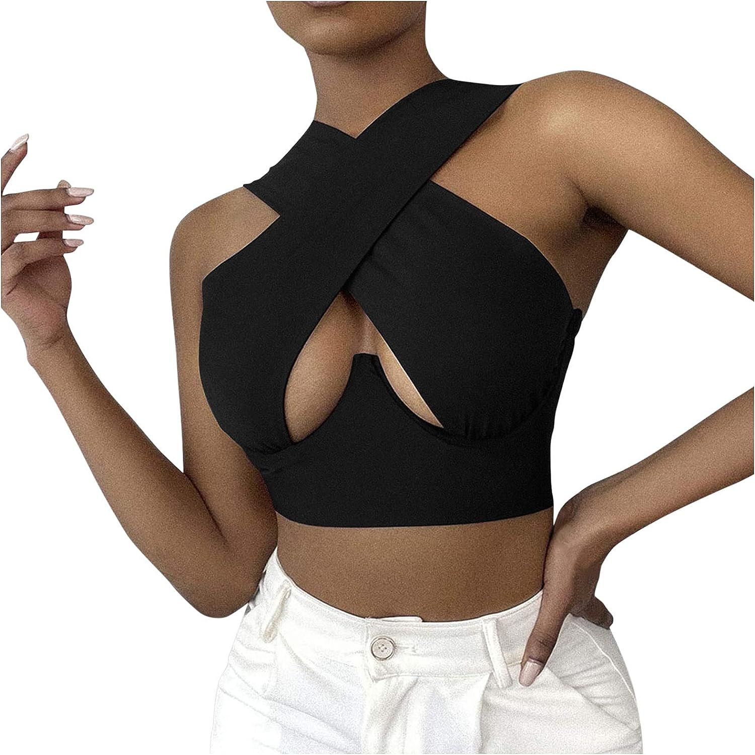 Women's Crisscross Cut Out Vest Halter Wrap Crop Top Solid Sexy Cami Tank | Amazon (US)