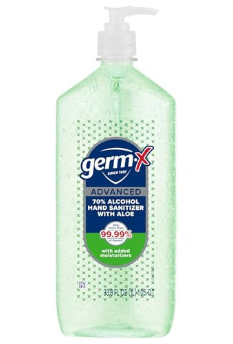 Germ-X Advanced Hand Sanitizer with Aloe and Vitamin E, Non-Drying Moisturizing Gel, Instant and No Rinse Formula, Pump Bottle, Back to School Supplies, 1 Liter | Amazon (US)