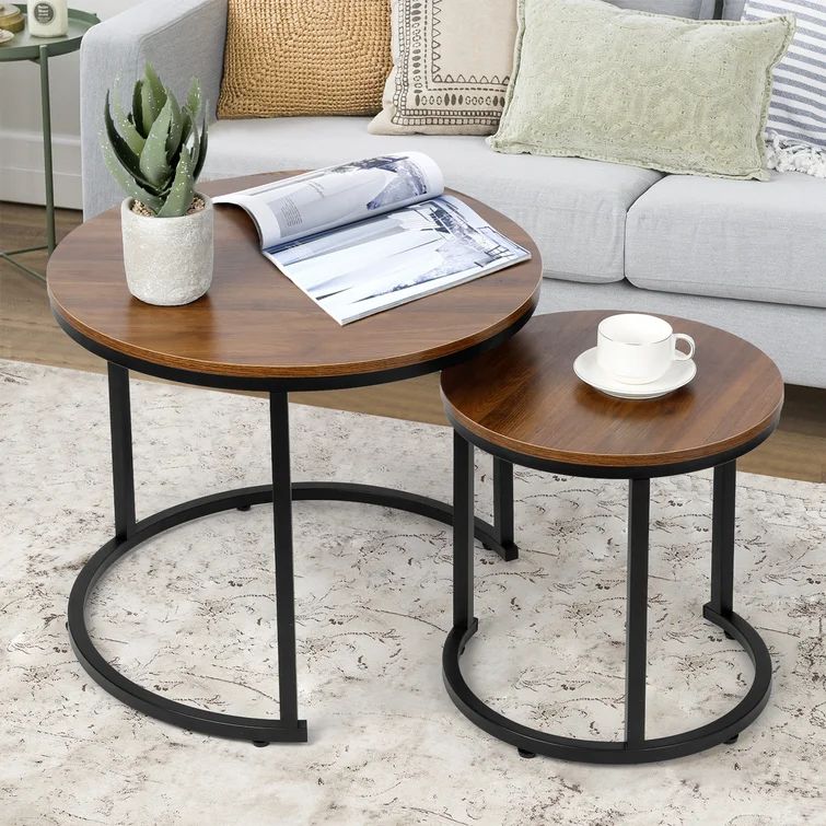 Modern Nesting Coffee Table Set Of 2 For Living Room Balcony Office, Round Wood Accent Side Coffe... | Wayfair North America
