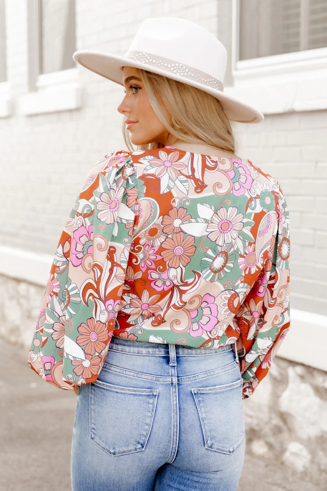 Having Mixed Feelings Olive Printed Long Sleeve Bodysuit | Pink Lily