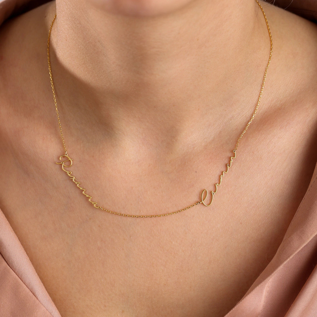 Two Name Handwriting Necklace, Custom Mothers Necklace, Personalized Name Jewelry, Baby Shower Gi... | Etsy (US)