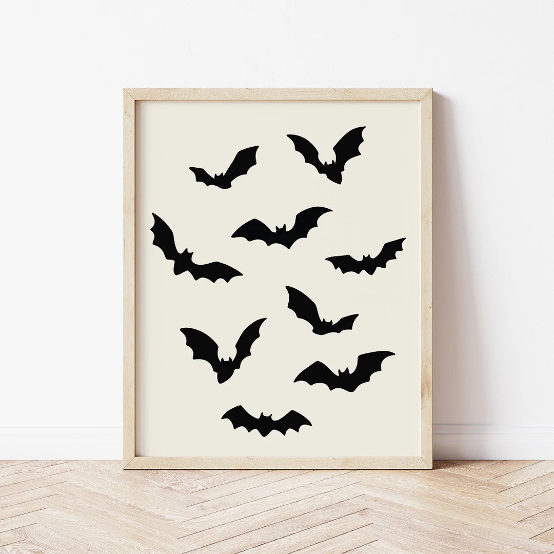 Spooky Bats Print, Trendy Halloween Prints, Halloween Bats, Neutral Halloween Art, Spooky Wall Ar... | Etsy (US)