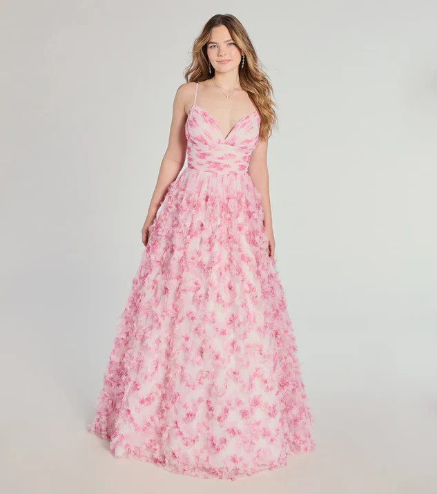Caitlyn Lace-Up Rose Floral A-Line Formal Dress | Windsor Stores