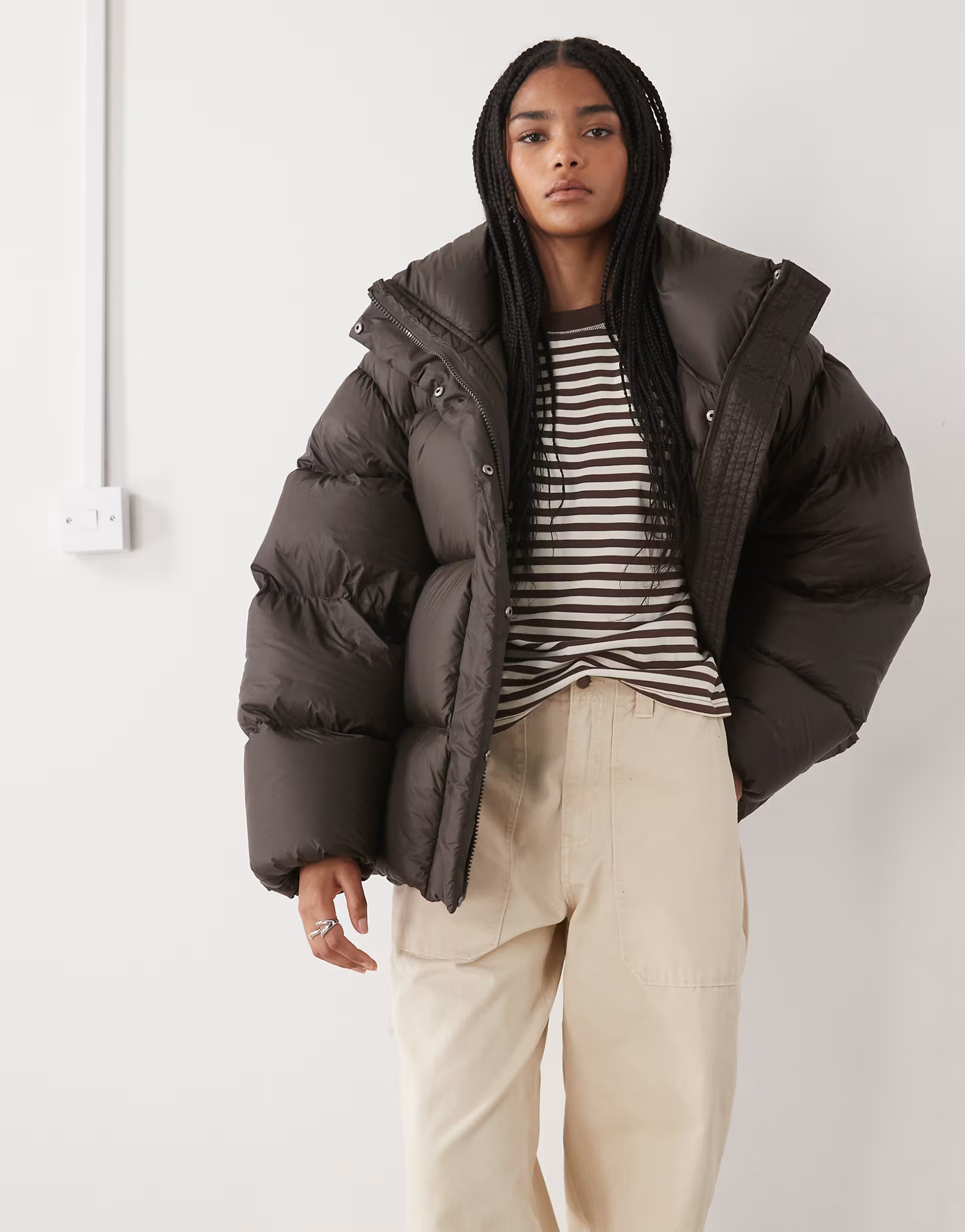 Weekday premium down puffer coat in dark brown | ASOS (Global)
