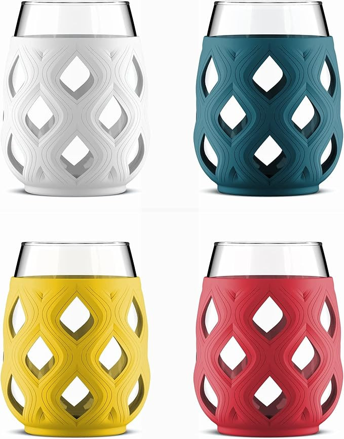Ello Cru 17oz Stemless Wine Glass Set with Protective Silicone Sleeves, Dishwasher Safe, Cocktail... | Amazon (US)