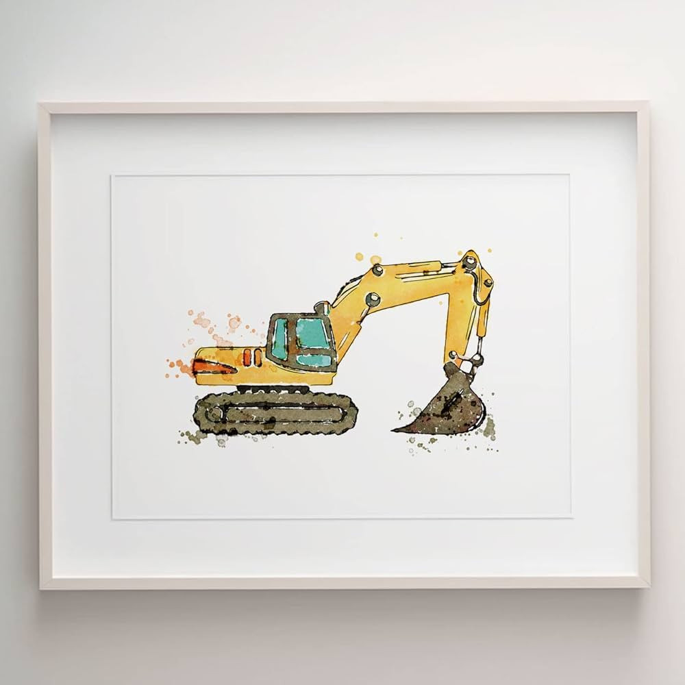 Backhoe Truck Art, Toddler Boy Room Decor, Nursery Art, Kids Room Decor, Truck Print, Transportat... | Amazon (US)