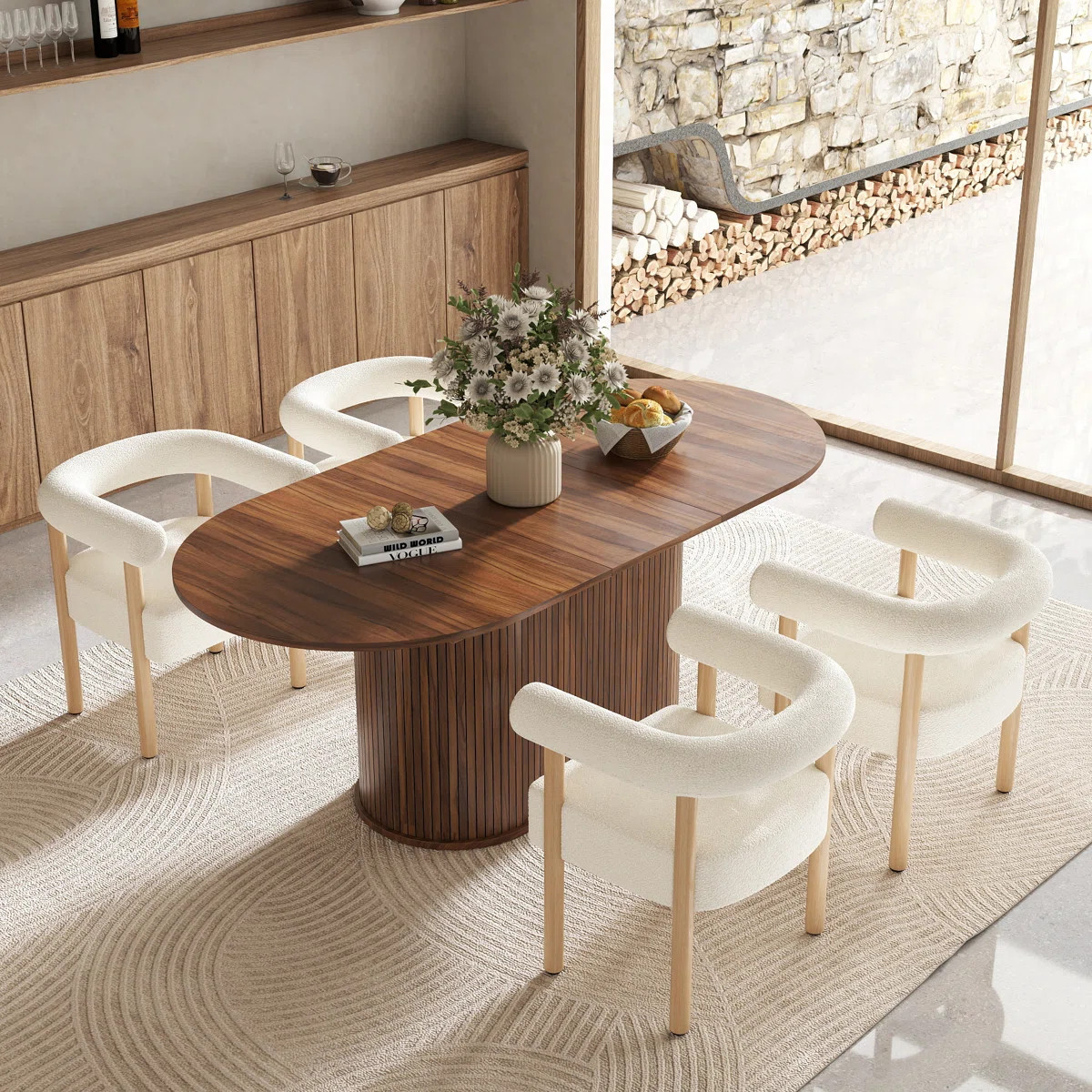 Extendable Dining Table Set with 4/6 Teddy Fleece Chairs Set for 4-6, Kitchen/Dining Room | Wayfair North America