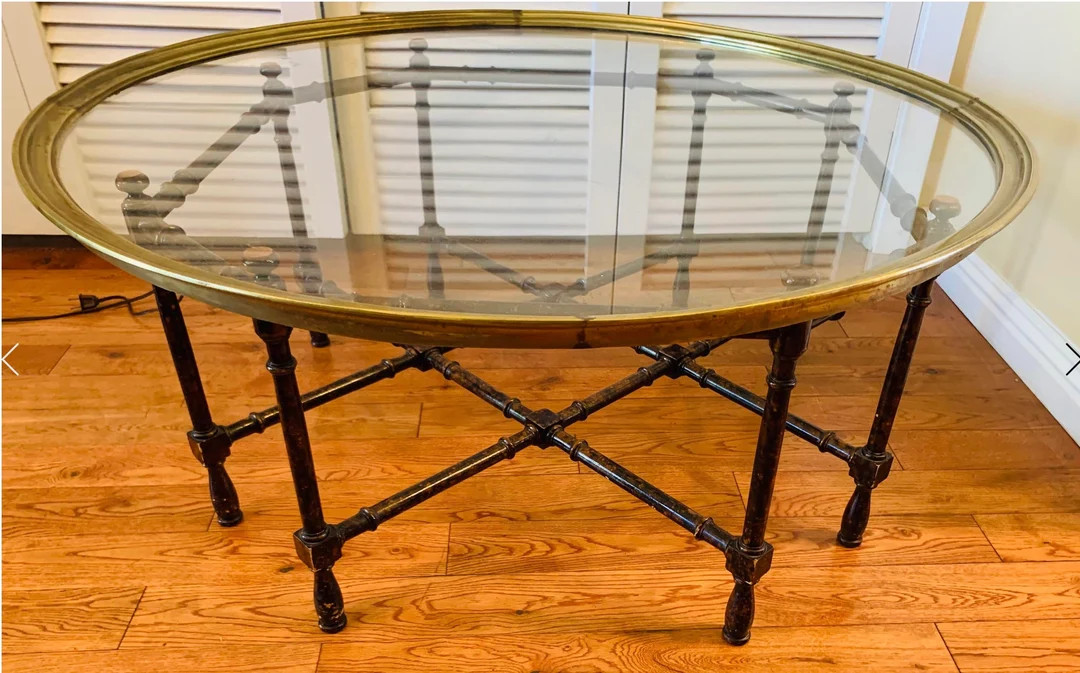 Baker Chinoiserie Faux Bamboo, Brass, and Glass Cocktail Table - Etsy | Etsy (US)