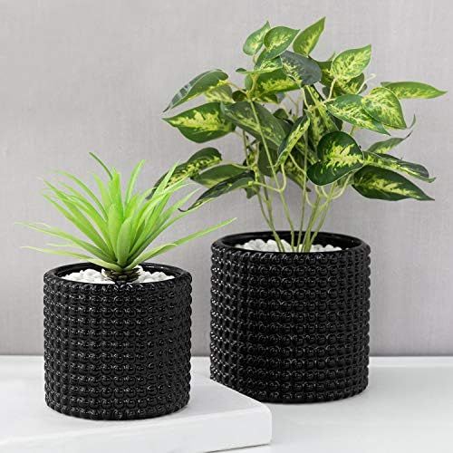 MyGift Set of 2 Vintage-Style Black Ceramic Flower Pots, Hobnail Textured Planters and Storage Jars | Amazon (US)