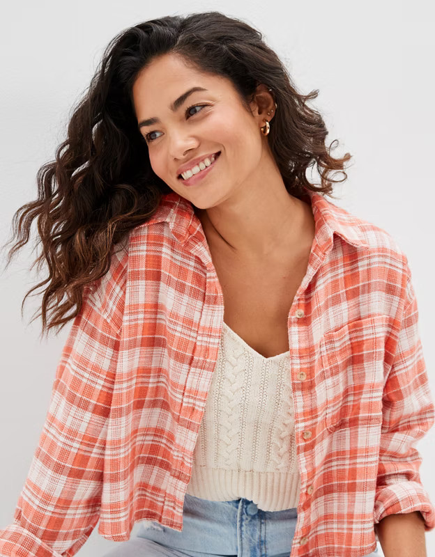 AE Cropped Flannel Shirt | American Eagle Outfitters (US & CA)