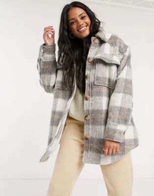 ASOS DESIGN plaid shacket with teddy lining | ASOS (Global)