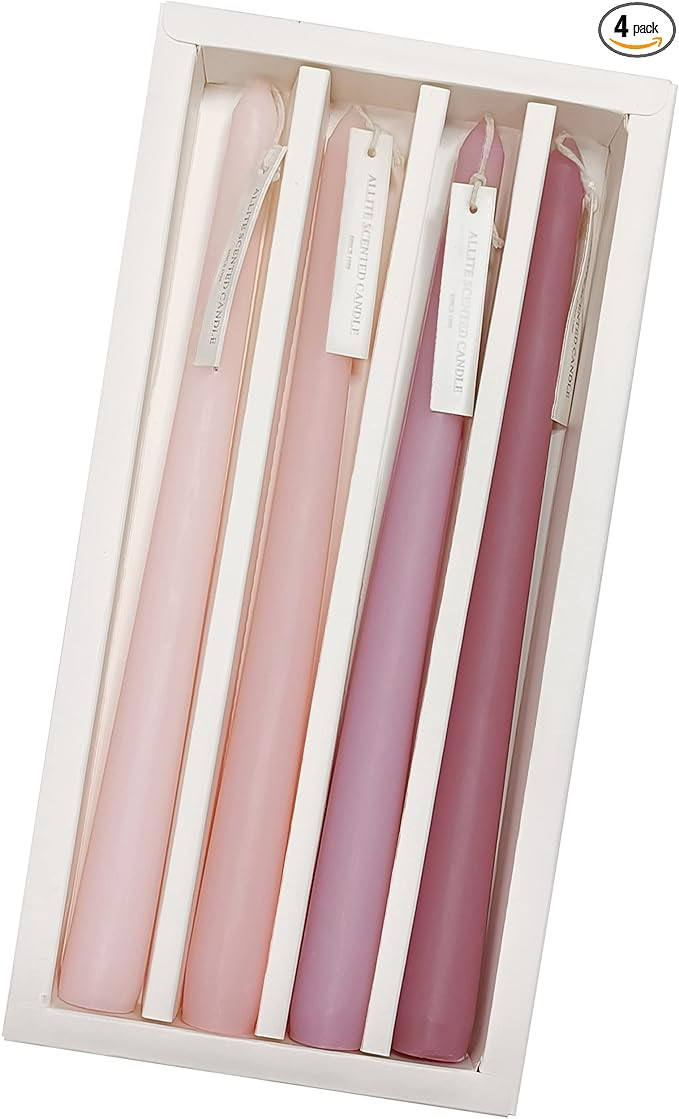 4 PCS Romantic Rose Scent Scented Pink Gradient Color Scented Taper Candles Smokeless Candle Long... | Amazon (US)