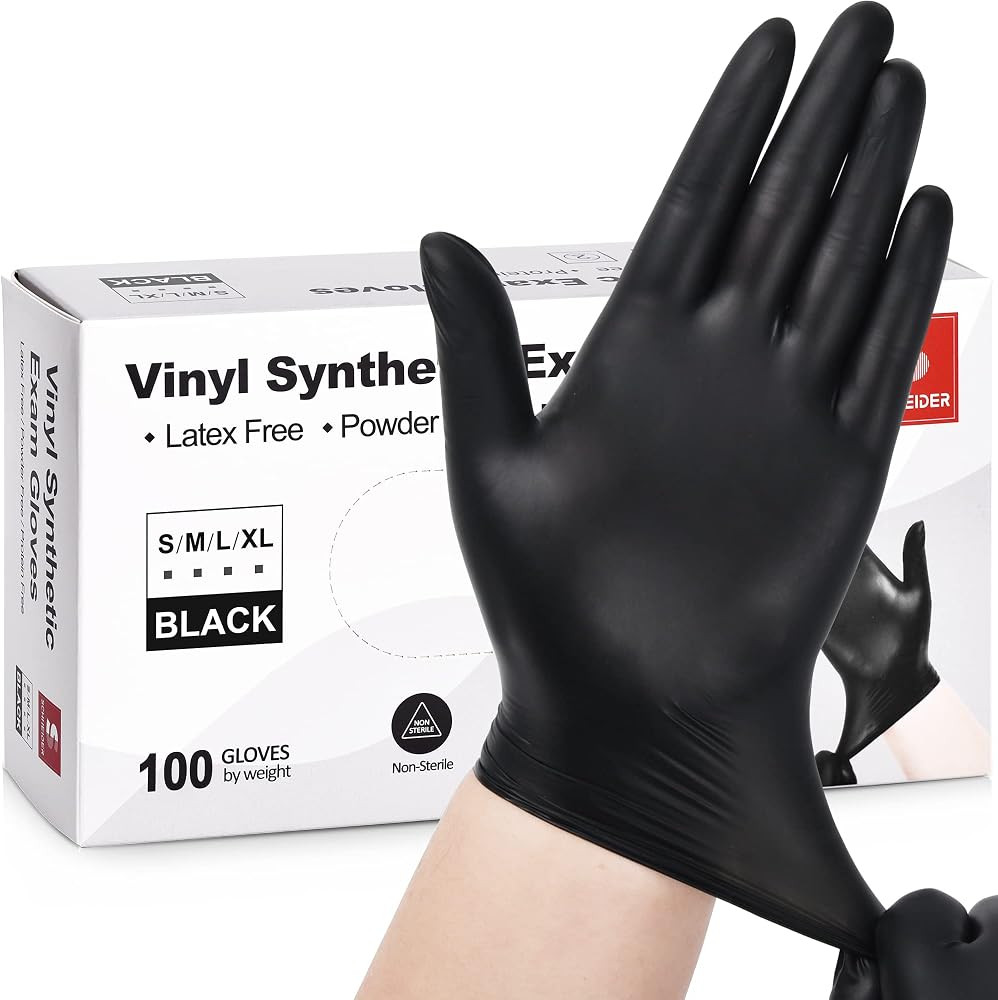 Schneider Black Vinyl Exam Gloves, 4 mil, Disposable Latex-Free Plastic Gloves for Medical, Cooki... | Amazon (US)