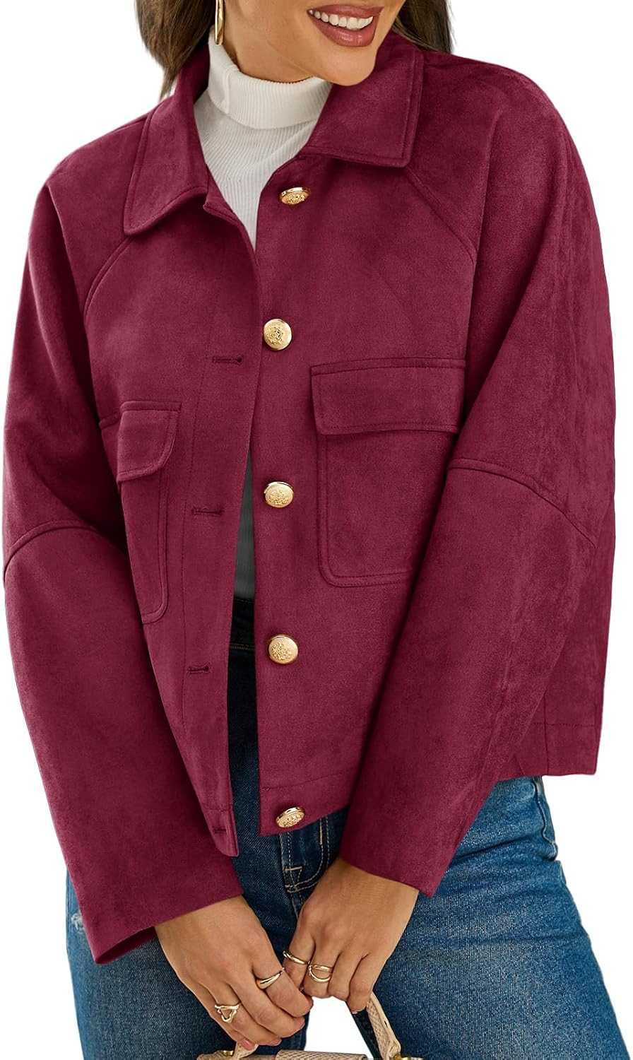 Cicy Bell Womens Faux Suede Leather Jackets Cropped Button Down Shackets | Amazon (US)