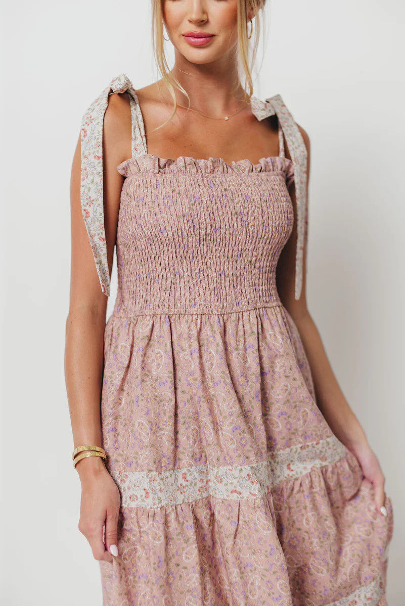 Paisley Tiered Midi Dress in Nude Pink | Worth Collective