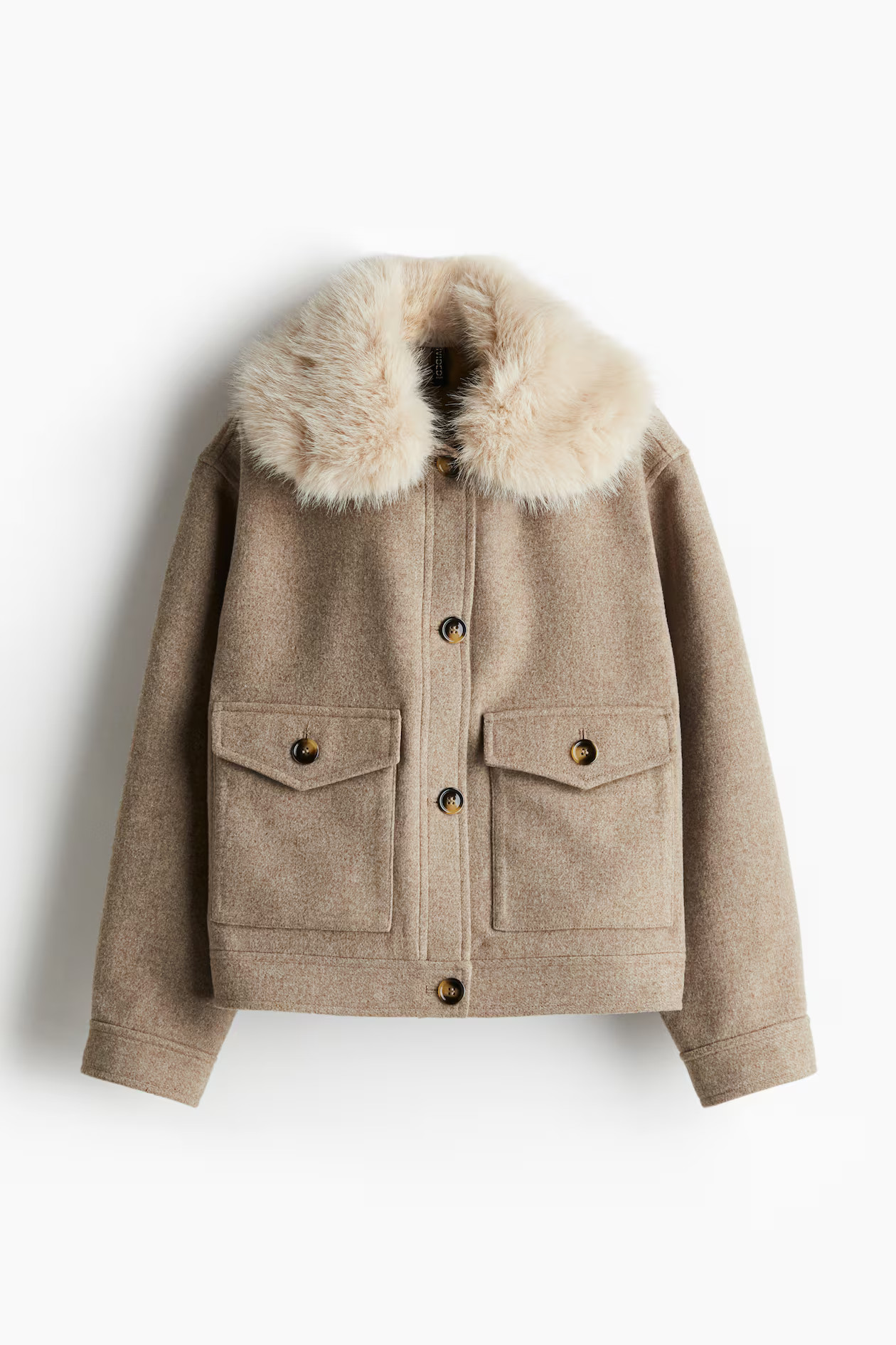 Twill Jacket with Fluffy Collar | H&M (US + CA)