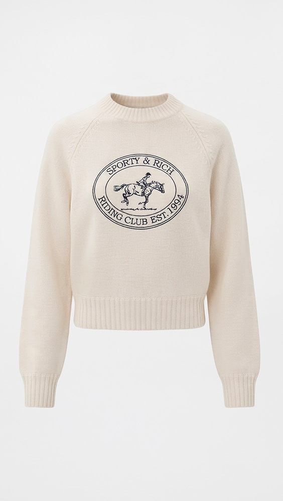 Sporty & Rich Riding Club Knitted Boxy Wool Sweater Ecru L | Shopbop