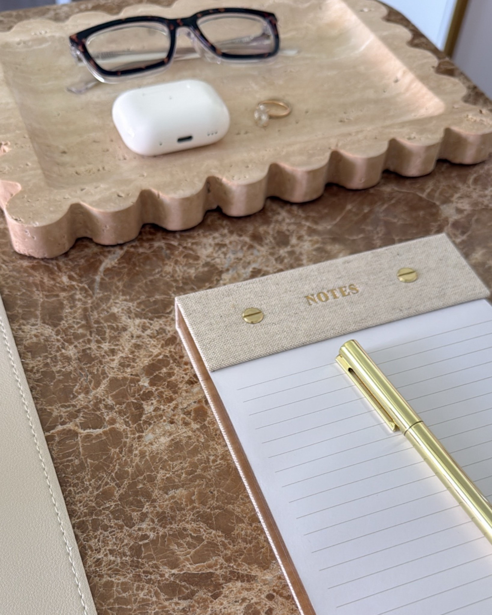 Office details 🤍 

Travertine tray, notepad, catch all tray, desk mat, neutral aesthetic, home office, back to school, AirPods, interior design, home, amazon finds, fancythingsblog

#LTKHome #LTKU #LTKdayinmylife