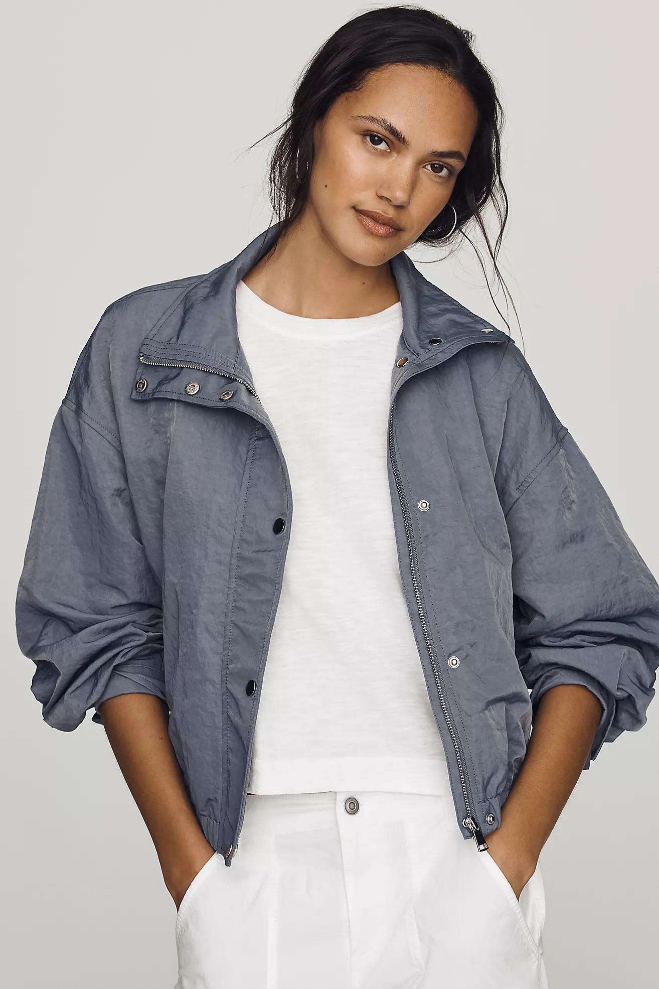 Pilcro Cohen Nylon Funnel-Neck Bomber Jacket | Anthropologie (US)