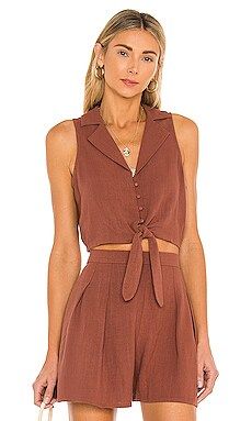 MINKPINK Rococo Cropped Tie Shirt in Chocolate from Revolve.com | Revolve Clothing (Global)