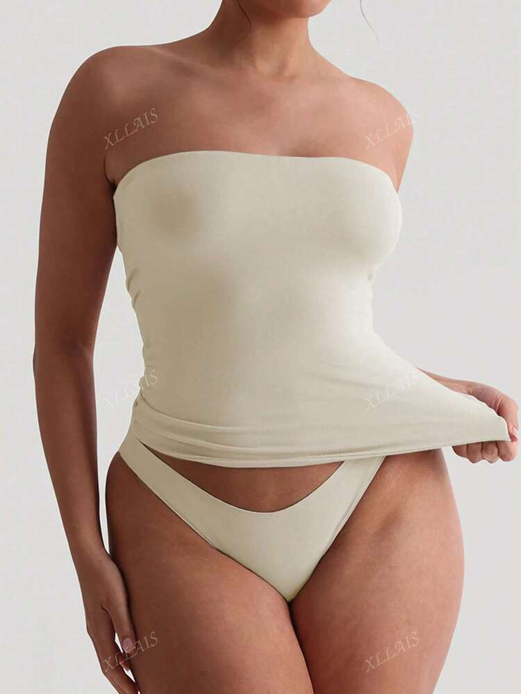 XLLAIS Sexy Trägerloses Basis Top Mode Einfarbig Elastisch Slim Fit Bandeau Für Frauen Ganzjahresmode | SHEIN