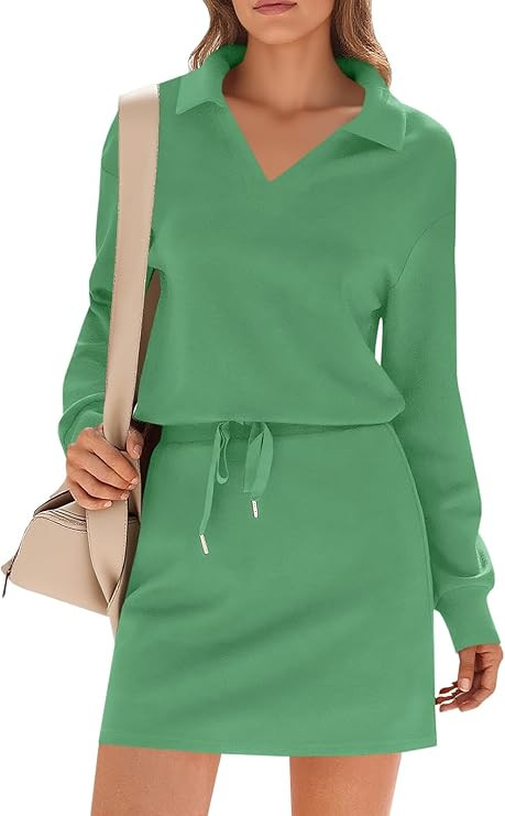 Fisoew Womens 2 Piece Outfits Casual Polo V Neck Sweatshirt High Waisted Skort Skirts Running Tra... | Amazon (US)