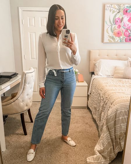 Sting Outfit // Silk Scarf // White Button Down // Straight Jeans // White Mules

- Button Down: Size Small
- Straight Jeans: Size 27/4
- White Mules: Size 8 1/2 - Sized Up 1/2 Size

#LTKfindsunder50 #LTKstyletip #LTKSeasonal