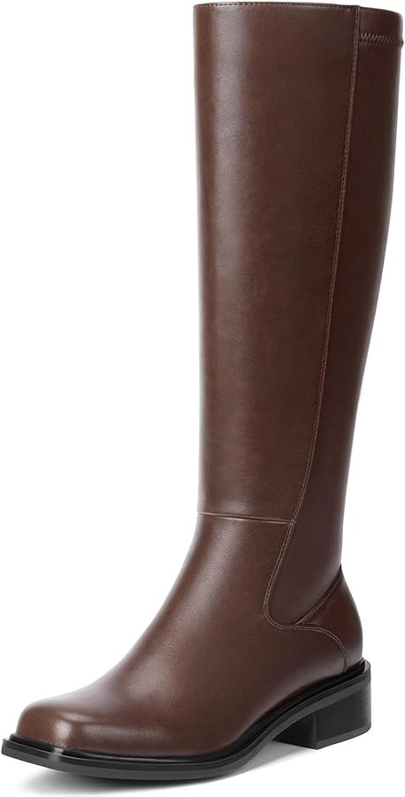 Lumeheel Black Knee High Boots for Women - Low Heel Square Toe Fall Tall Boots with Side Zipper | Amazon (US)