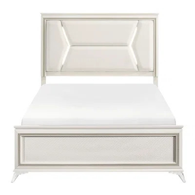 Queen Size Bed With Antique White Finish, Led Headboard Chenille Upholstery, Stable Engineered Wood Modern Featuring Pattern, | Wayfair North America