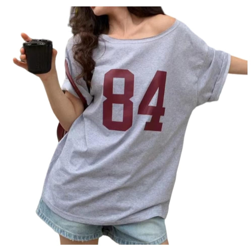 One Shoulder Oversized Tshirts Short Sleeve Y2k Baby Tees Summer Crop Top Jersey Off Shouder Grap... | Amazon (US)