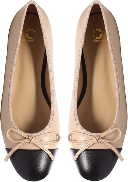 Women Cap Toe Bow Flats Two Tone Slip On Ballet Flats Comfort Closed Round Toe Flats Colorblock 1... | Amazon (US)