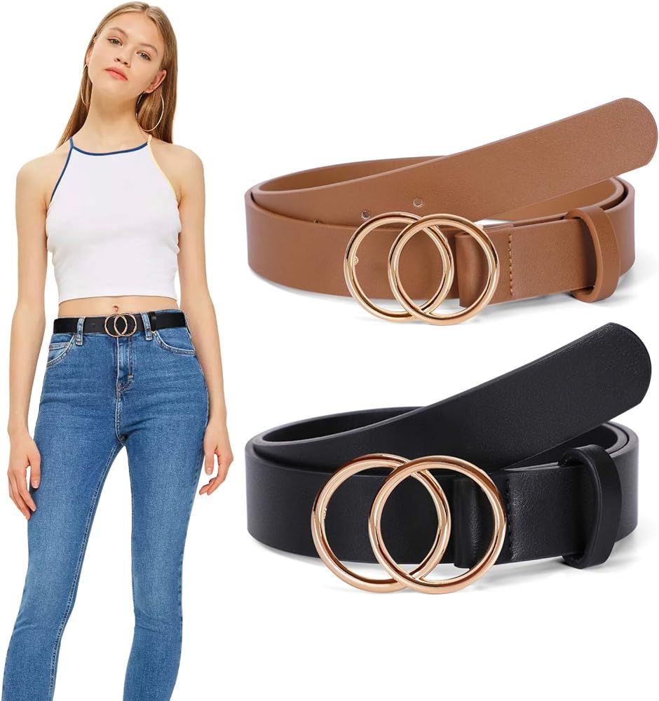 WERFORU Fashion Women Leather Belt with Double O Ring Golden Buckle for Jeans (Suit for waist siz... | Amazon (CA)