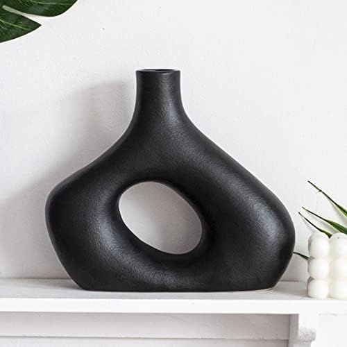 Amazon.com: DJZNDINGJIEJIE Black Ceramic Flower Vases for Home Decor, Rustic Unique Modern Nordic... | Amazon (US)