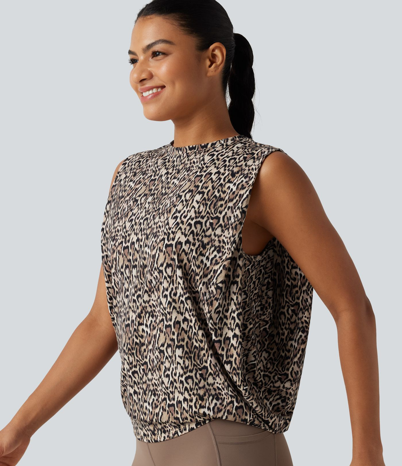 Round Neck Leopard Print Workout Tank Top | HALARA