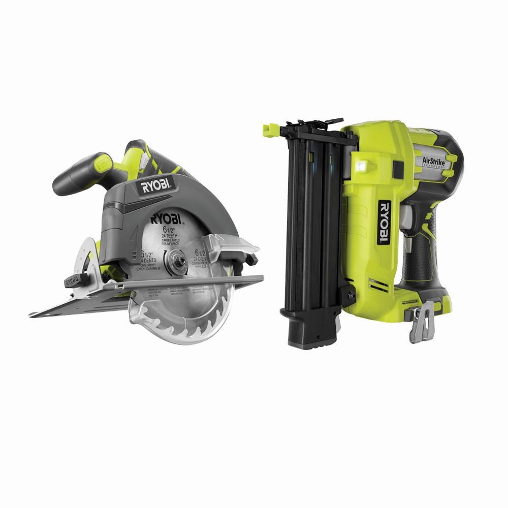 RYOBI 18-Volt ONE+ AirStrike 18-Gauge Cordless Brad Nailer with 18-Volt ONE+ Cordless 6-1/2 in. Circ | The Home Depot