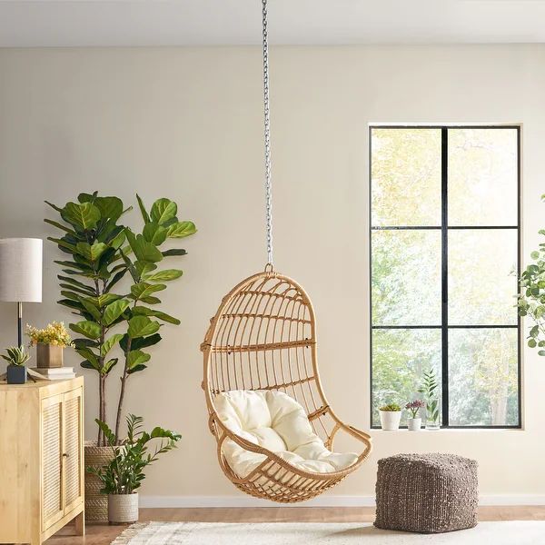Richards Wicker Hanging Chair (No Stand) by Christopher Knight Home - Light Brown + Beige | Bed Bath & Beyond