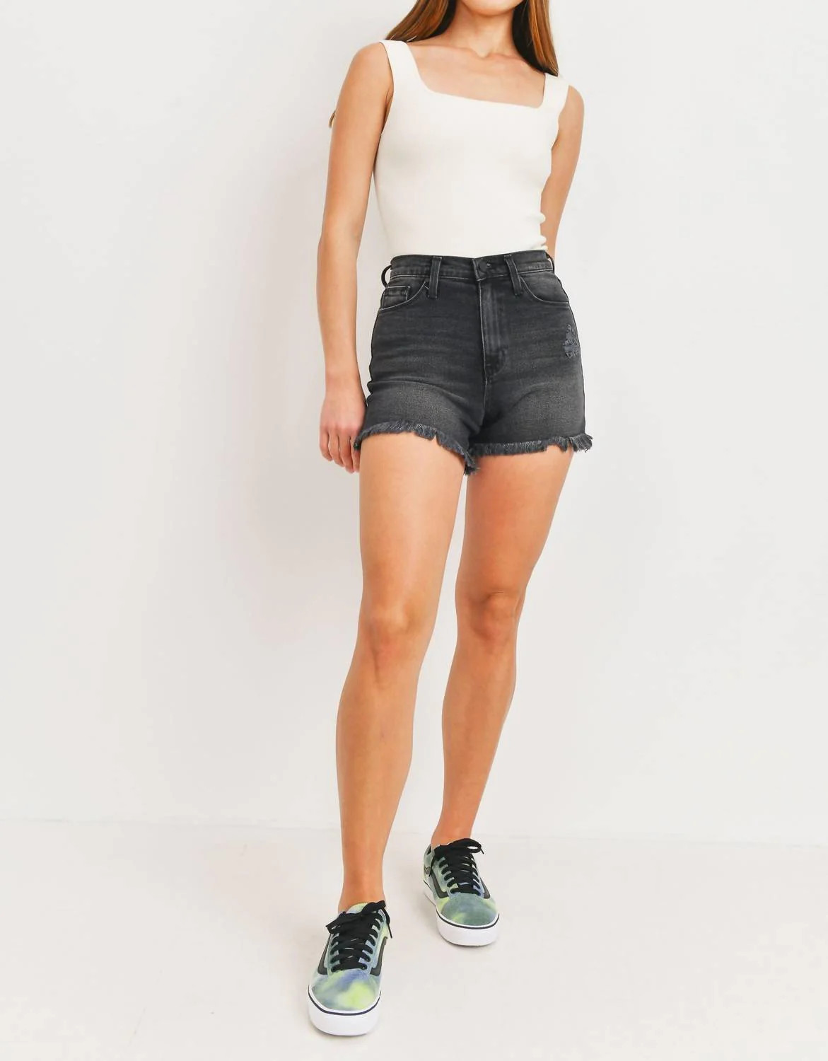 Fray Hem Shorts In Black | Shop Simon