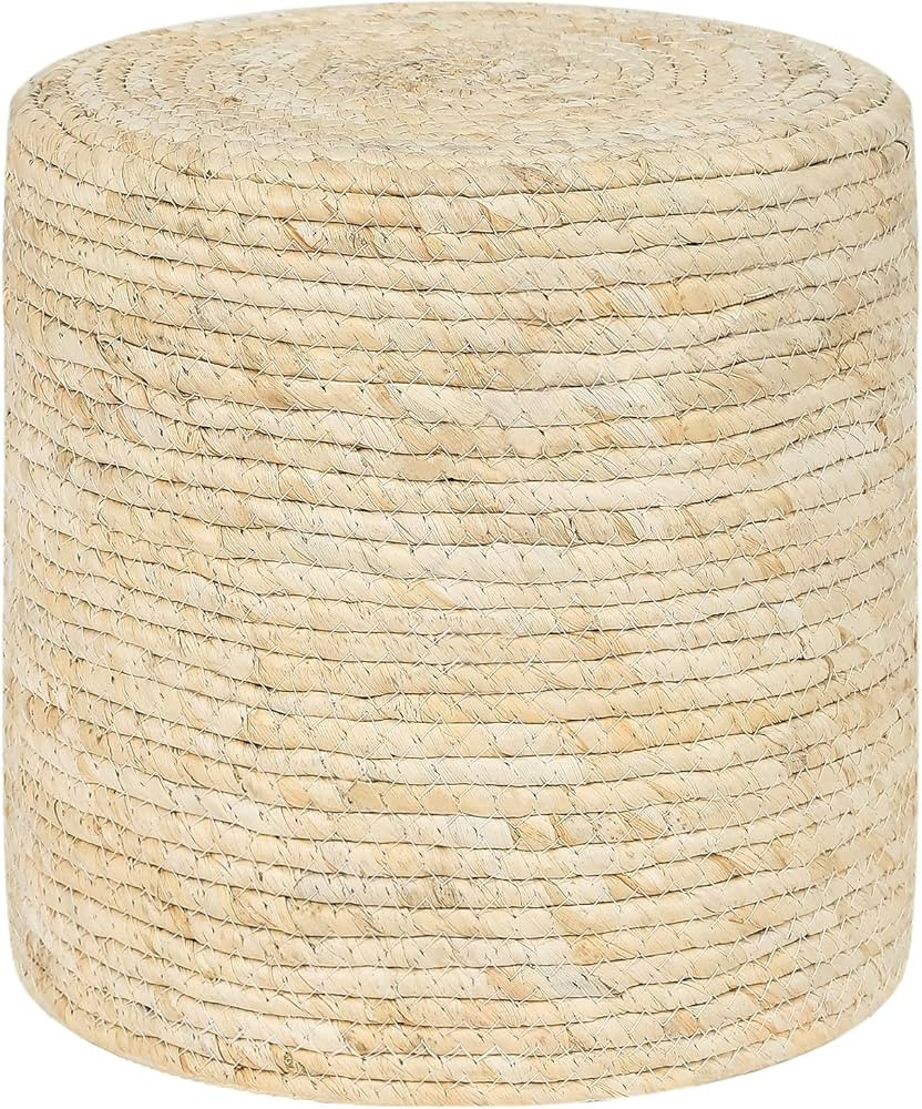 Adeco 13.78" Patio Pouf Ottoman, Hand Woven Straw Rattan Indoor Outdoor Footstool, Boho Round Pou... | Amazon (US)