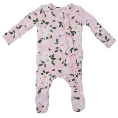 Ruffle Zipper Footie, Magnolia | SpearmintLOVE