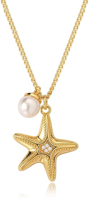 MEVECCO Dainty Gold Seashell Pendent Necklace Ocean Necklace for Women 18K Gold Plated Necklace B... | Amazon (US)