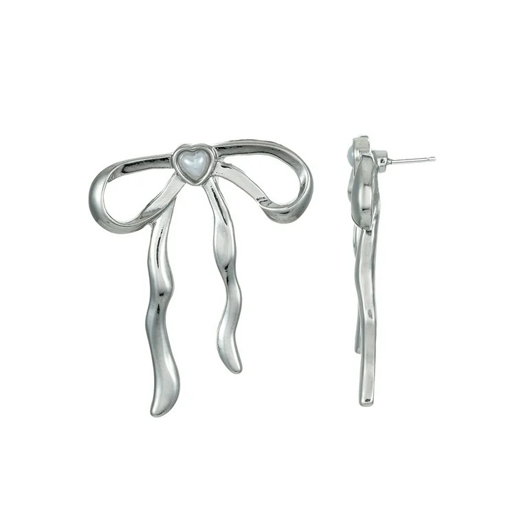 Way to Celebrate Valentine's Day Silver Bow Earrings, 1 Pair | Walmart (US)