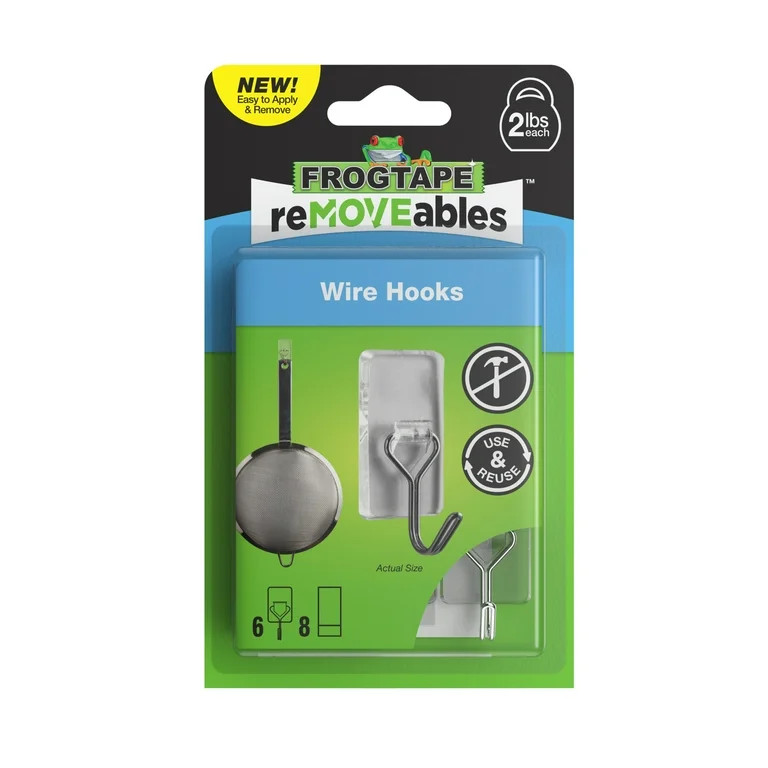 FrogTape reMOVEables Medium Clear Wire Hooks, 6 Hooks and 8 Adhesive Strips | Walmart (US)