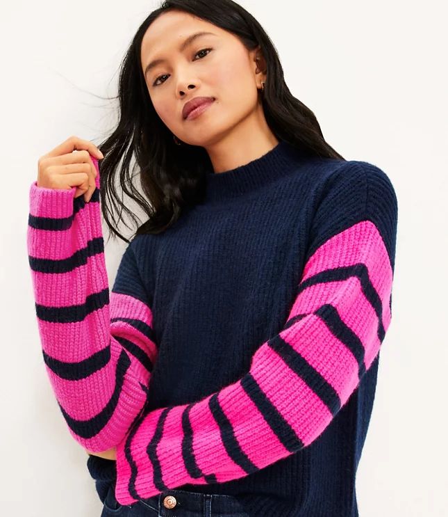 Striped Sleeve Mock Neck Sweater | LOFT