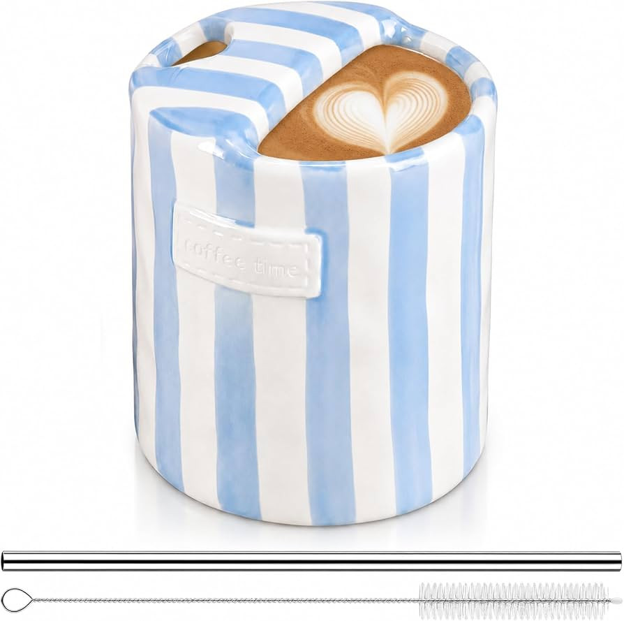1 Pack Ceramic Coffee Mug with Sip Hole, Simple, Blue | Amazon (US)