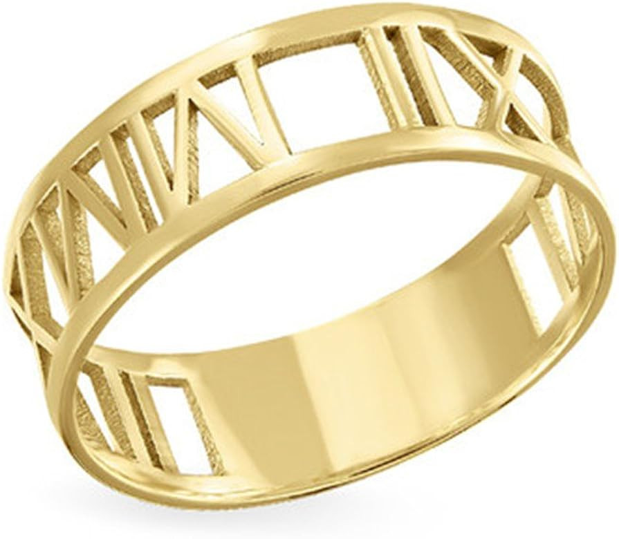 Personalized 925 Sterling Silver 18K Gold Plated Ring Romantic Gifts Custom with Any Roman Numera... | Amazon (US)
