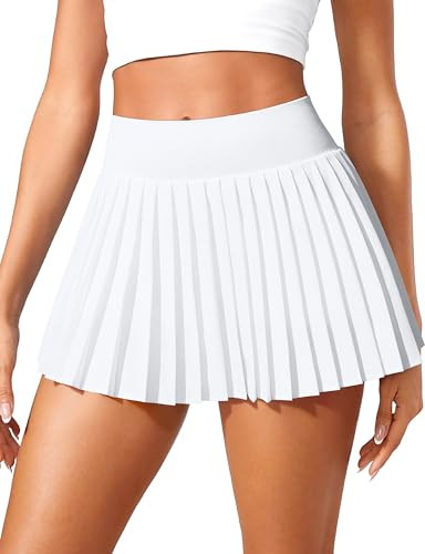 OQQ High Waist A-Line Pleated Mini Skirts Athletic Skorts Short Active Skirt for Golf Running Workout White | Amazon (US)