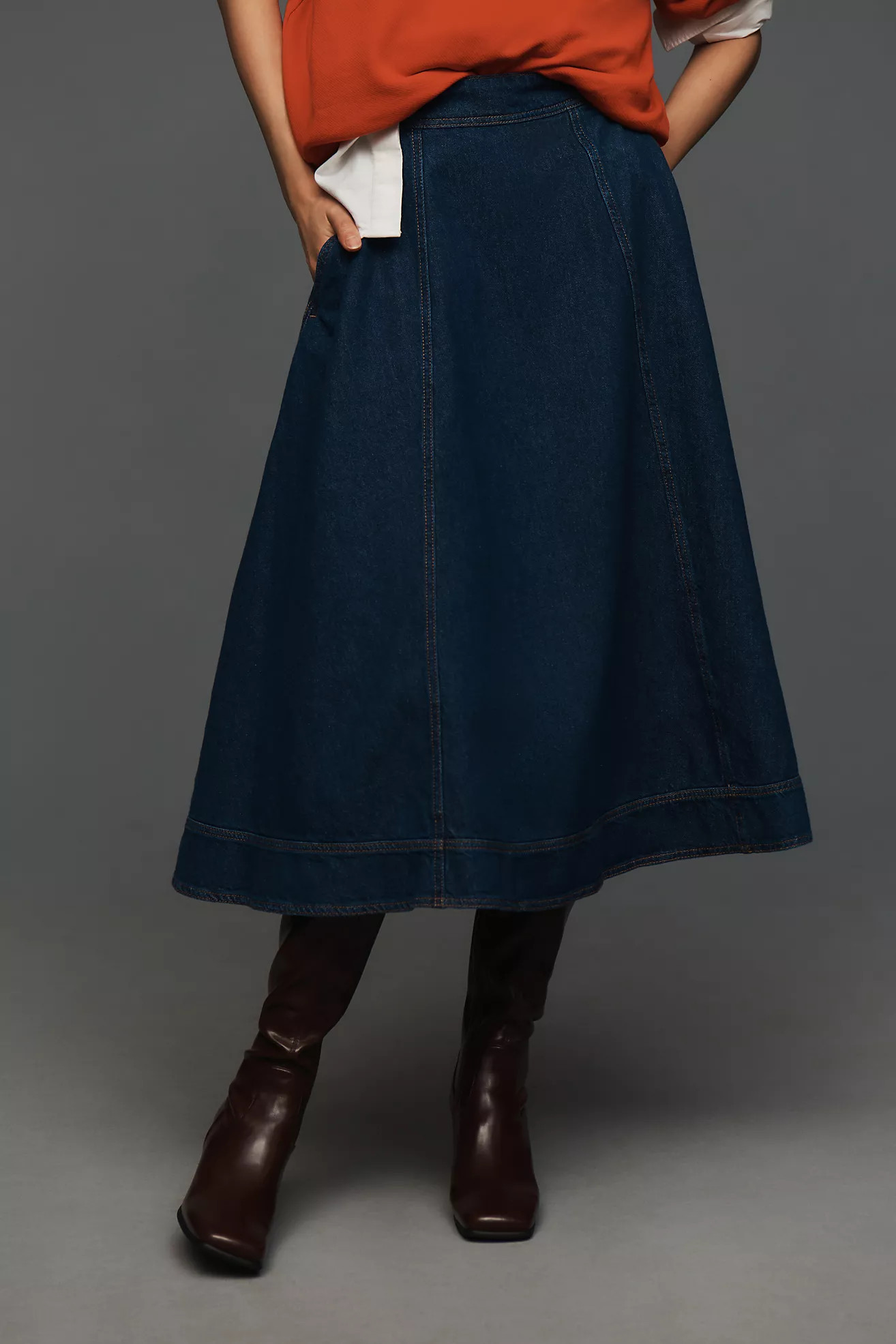 Reformation Delilah Denim Midi Skirt | Anthropologie (US)