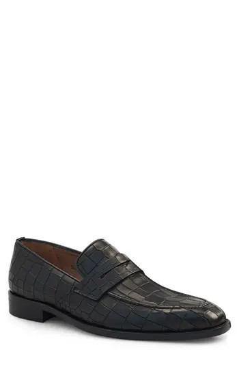 Mezlan Stamped Croc Embossed Penny Loafer in Black at Nordstrom Rack, Size 11 | Nordstrom Rack